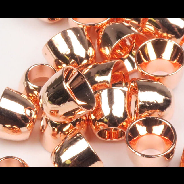 Copper Hareline Tube Cone Heads on a white background