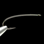 A single bronze-colored Daiichi 1260 curved fly fishing hook with a curved hook point and a small barb.