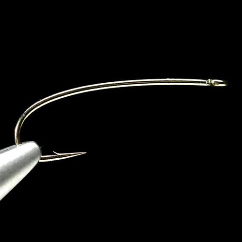 A single bronze-colored Daiichi 1260 curved fly fishing hook with a curved hook point and a small barb.
