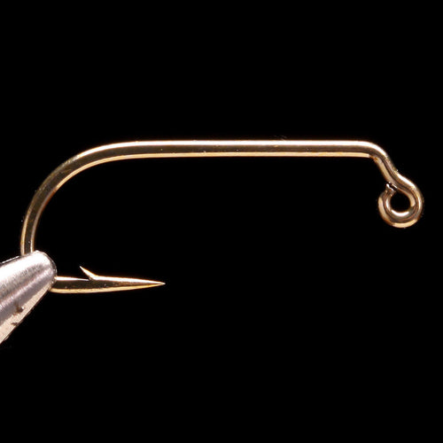 A single Daiichi 4640 jig hook with a limerick bend, heavy wire, long shank, and bent 60 degrees, intended for use in fly fishing.