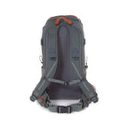 A gray Fishpond Firehole backpack with orange trim and brand detailing, featuring multiple pockets and an adjustable hip belt.