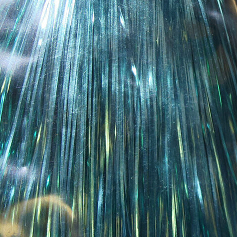 Close-up of metallic blue tinsel strands