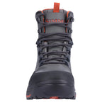 Gray Simms MEN's Freestone Wading Boot - Rubber Soles with orange accents on a white background