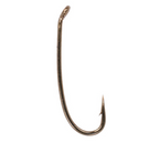 Gold-colored Daiichi 1760 nymph fly fishing hook on a white background