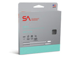 Packaging for SA Scientific Anglers Spey Lite fishing line with a gray and blue color scheme, showcasing the product name and details.
