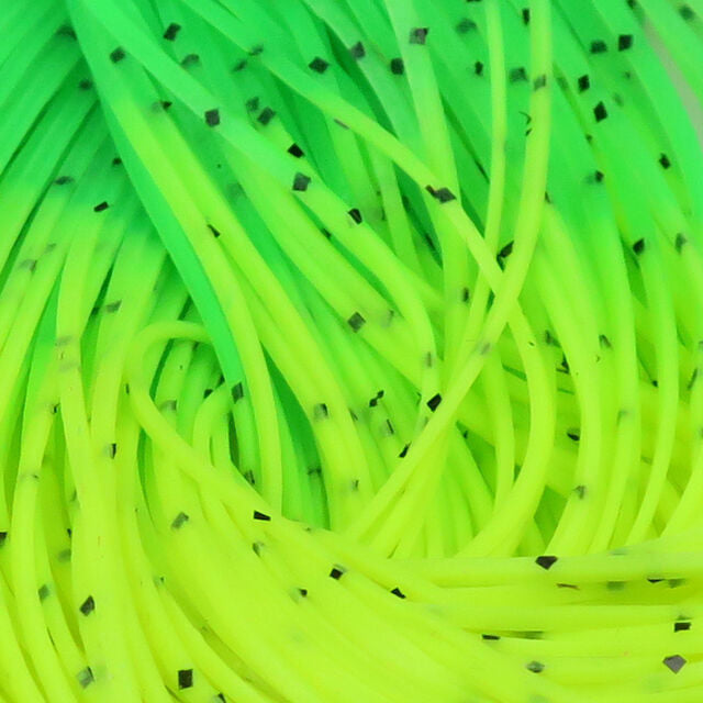 Close-up of green and yellow Hareline Tipped Crazy Legs