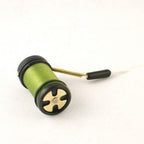 A Rite Bobbin Shorty with a black and green handle, a silver metal guide, isolated on a white background. This is for fly tying.