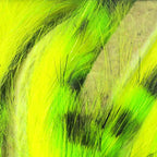 Close-up of bright green Hareline Tiger Barred 1/8” Rabbit Strips
