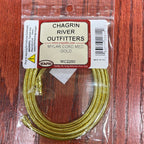 Packaged Wapsi Mylar Cord in gold color, intended for use in fly tying, with Chagrin River Outfitters branding visible.