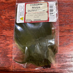 Packaged Wapsi Mallard Barred Flank in olive, select size for fly tying, visible through a clear plastic bag with a red and white label.