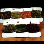 Set of colorful textured Hareline Variegated Medium Chenille on a display card.