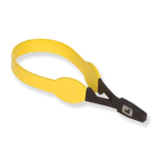 Yellow Loon hackle pliers with a black clip on a white background