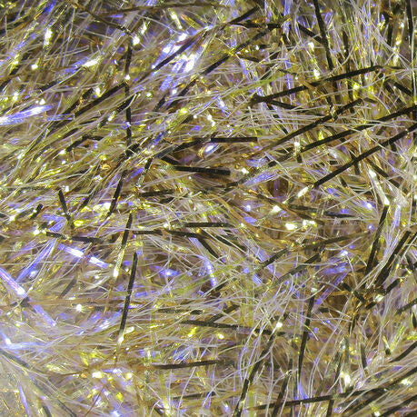 Close-up of Hareline Large Sized UV Polar Chenille with gold and silver strands.
