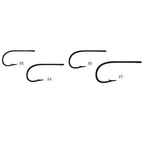 Illustration of different sizes of fishing hooks on a white background