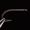 A single gold-colored Daiichi 2450 fishing hook against a black background.
